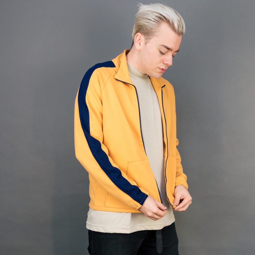 1980’s color block orange navy blue zip up sweater